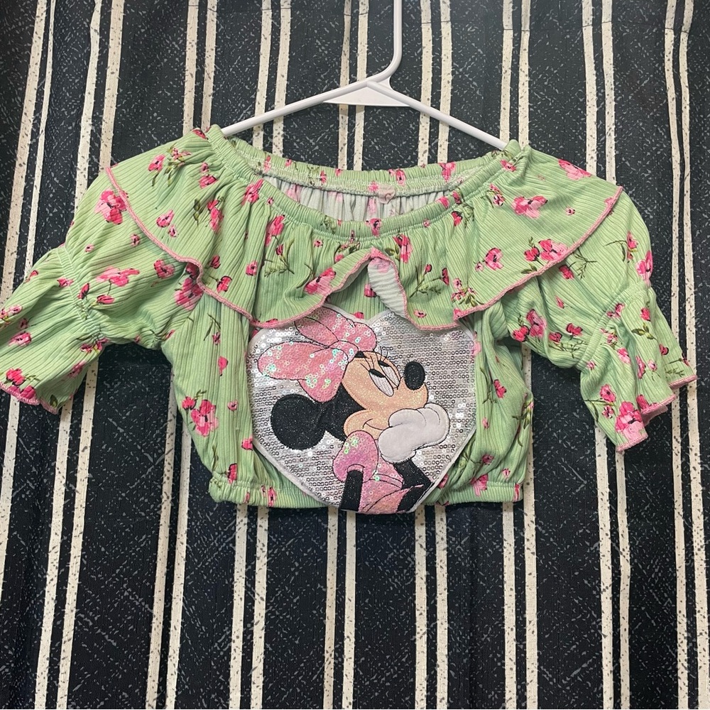 Charming Kids Minnie Mouse Floral Set - Green and Pink